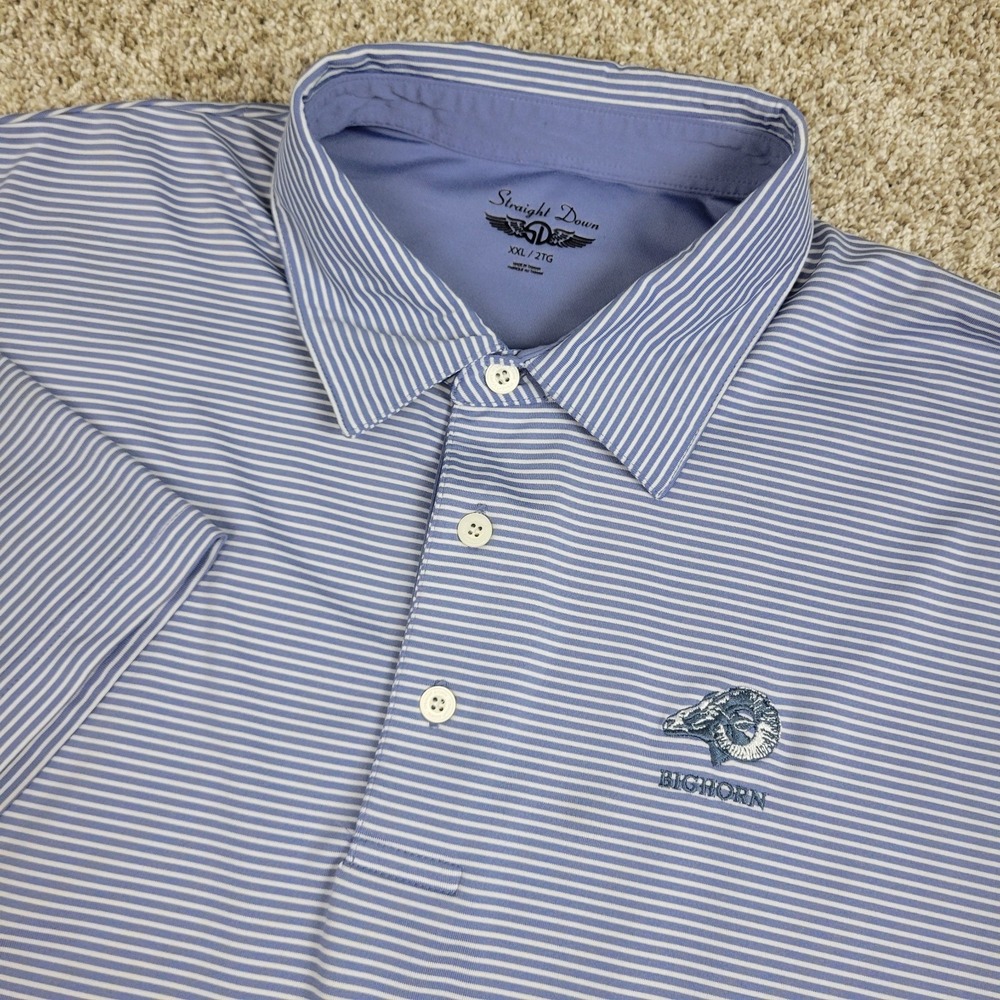 Straight Down Mens 2XL Blue White Striped Performance Stretch Golf‎ Polo SS